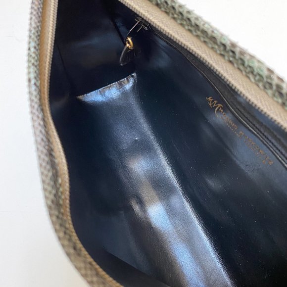 LIKE NEW Vintage Morris Moskowitz Genuine Brown Green Reptile Snakeskin handbag - Picture 8 of 10